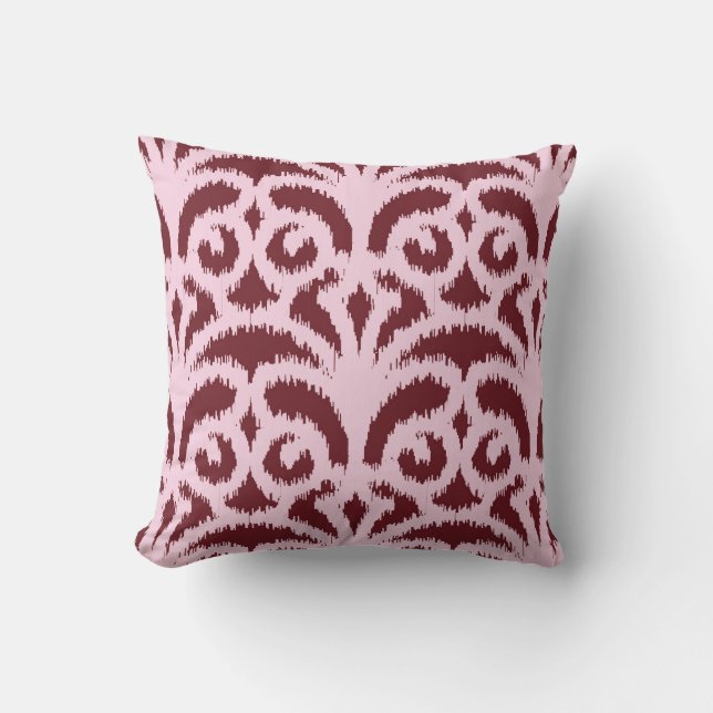 Ikat damask pattern - Burgundy and pink Cushion (Front)