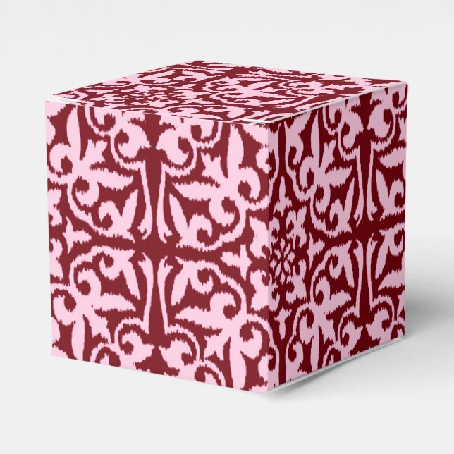 Ikat damask pattern - Burgundy and Pink Favour Box (Front Side)