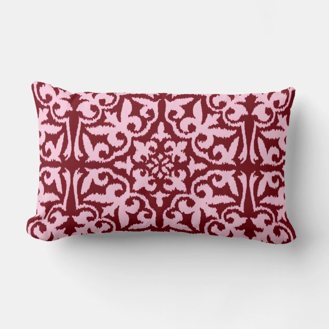 Ikat damask pattern - Burgundy and Pink Lumbar Cushion (Front)