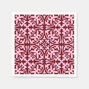 Ikat damask pattern - Burgundy and Pink Napkin