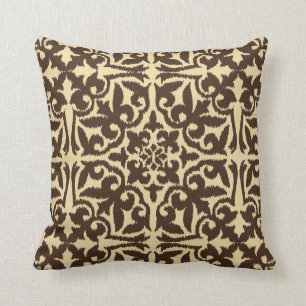 Ikat damask pattern - Chocolate Brown and Tan Cushion