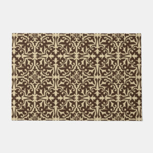 Ikat Damask Pattern, Chocolate Brown and Tan Doormat