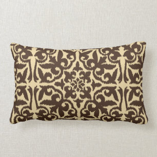 Ikat damask pattern - Chocolate Brown and Tan Lumbar Cushion