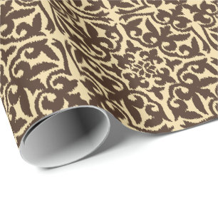 Ikat damask pattern - Chocolate Brown and Tan Wrapping Paper
