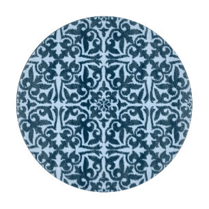 Ikat damask pattern - Dark Indigo and Light Blue Cutting Board