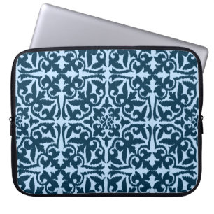 Ikat damask pattern - Dark Indigo and Light Blue Laptop Sleeve