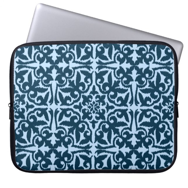 Ikat damask pattern - Dark Indigo and Light Blue Laptop Sleeve (Front)