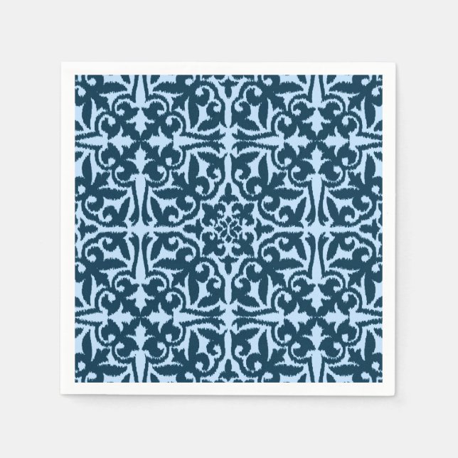 Ikat damask pattern - Dark Indigo and Light Blue Napkin (Front)