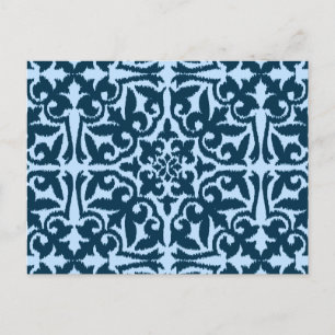 Ikat damask pattern - Dark Indigo and Light Blue Postcard