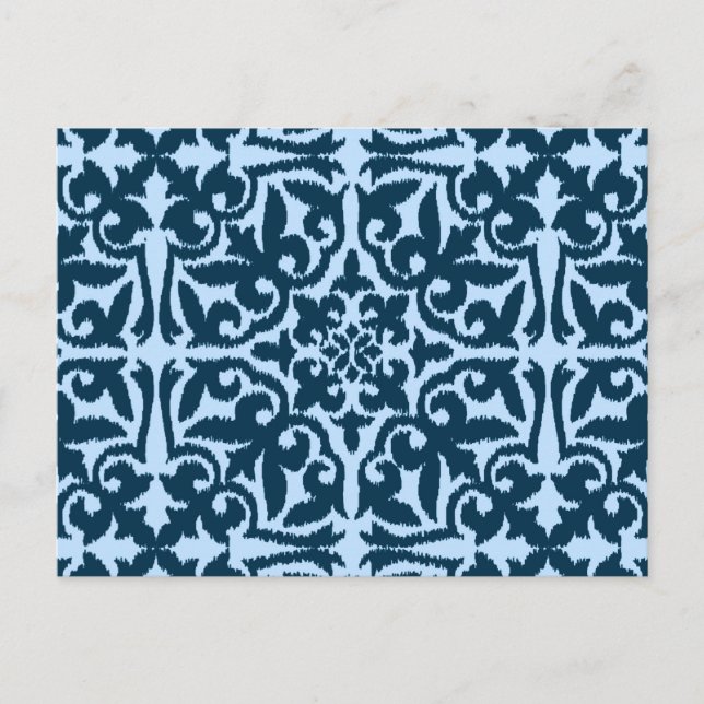 Ikat damask pattern - Dark Indigo and Light Blue Postcard (Front)