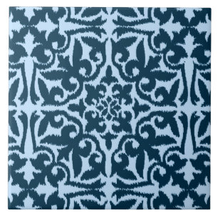 Ikat damask pattern - Dark Indigo and Light Blue Tile