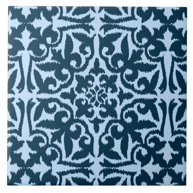 Ikat damask pattern - Dark Indigo and Light Blue Tile (Front)