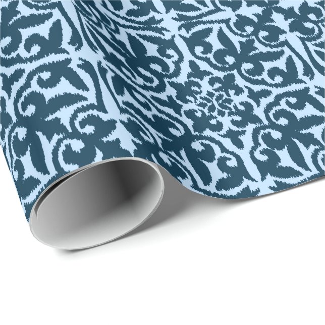 Ikat damask pattern - Dark Indigo and Light Blue Wrapping Paper (Roll Corner)
