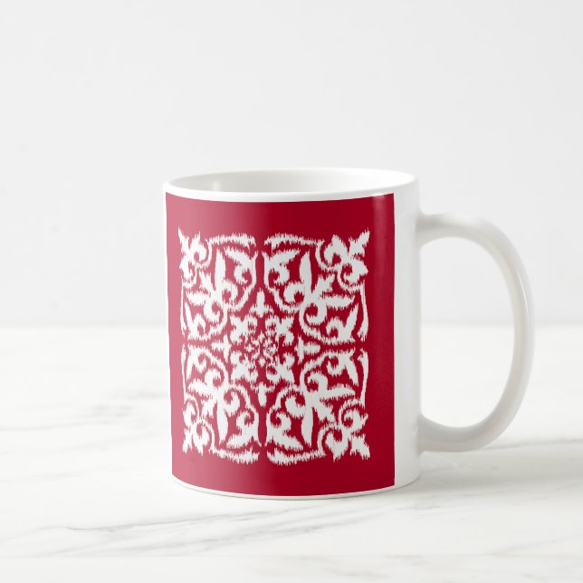 Ikat damask pattern - dark red and white coffee mug (Right)