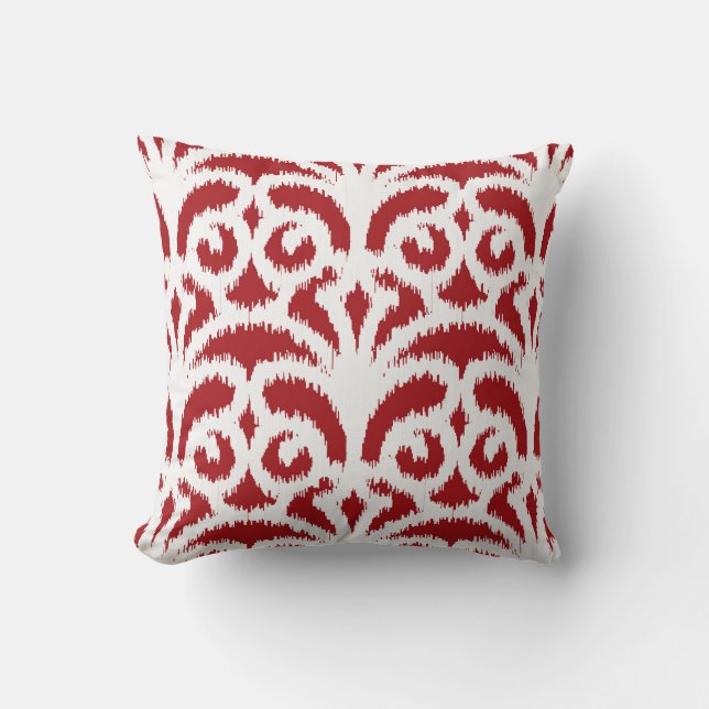 Ikat damask pattern - Dark red and white Cushion (Front)
