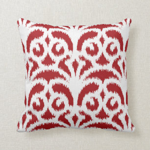 Ikat damask pattern - Dark red and white Cushion