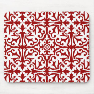 Ikat damask pattern - Dark Red and White Mouse Pad