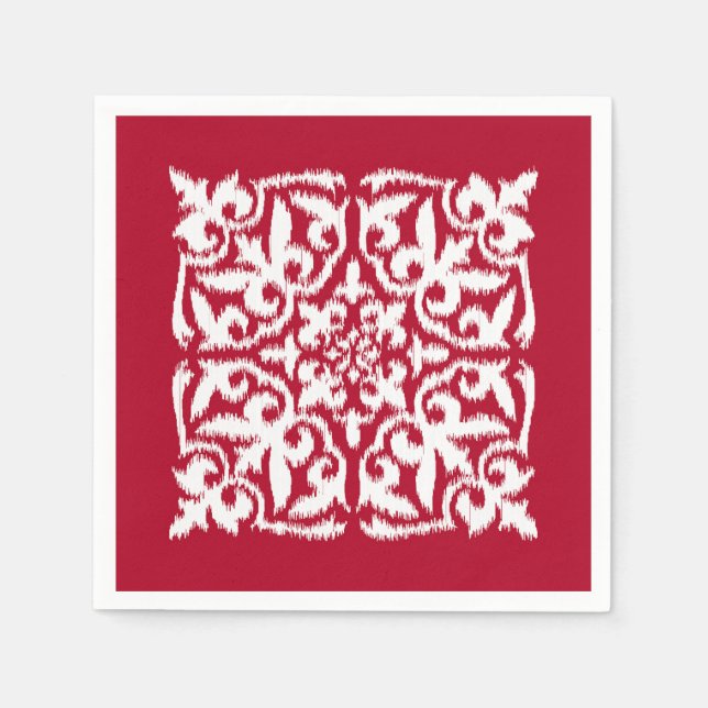 Ikat damask pattern - dark red and white napkin (Front)