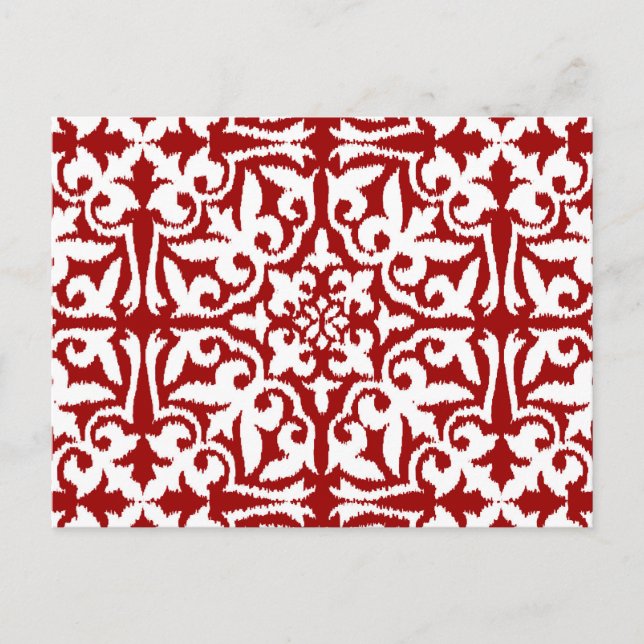 Ikat damask pattern - Dark Red and White Postcard (Front)