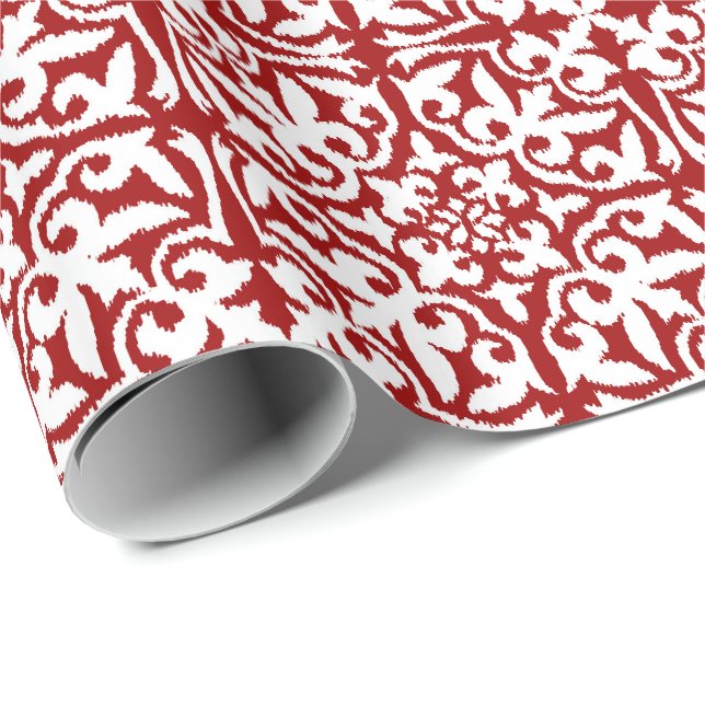 Ikat damask pattern - Dark Red and White Wrapping Paper (Roll Corner)