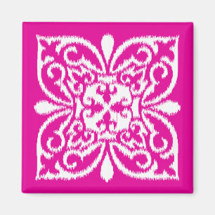 Ikat damask pattern - deep pink and white magnet