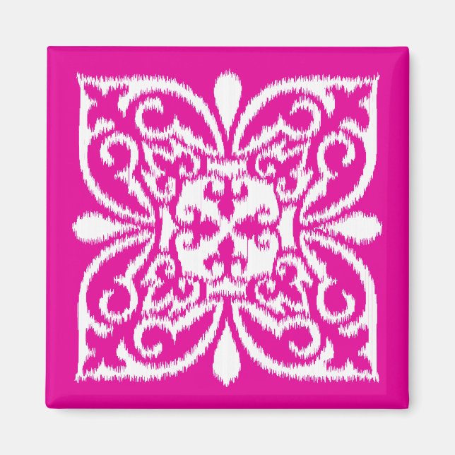 Ikat damask pattern - deep pink and white magnet (Front)