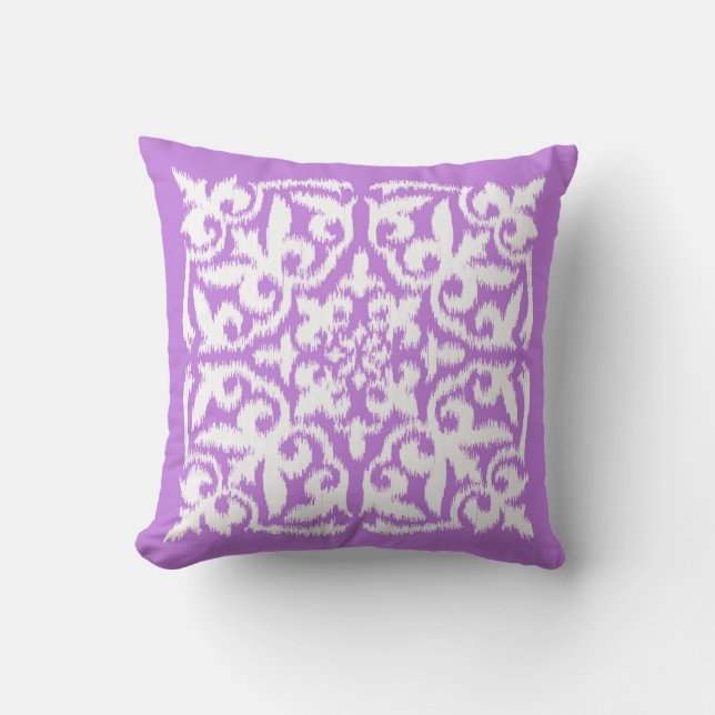 Ikat damask pattern - lavender and white cushion (Front)