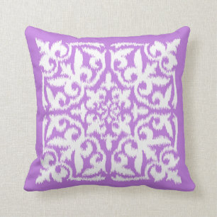 Ikat damask pattern - lavender and white cushion