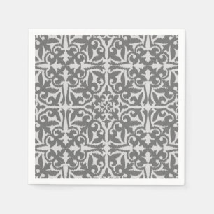 Ikat damask pattern - Light and Medium Grey Napkin