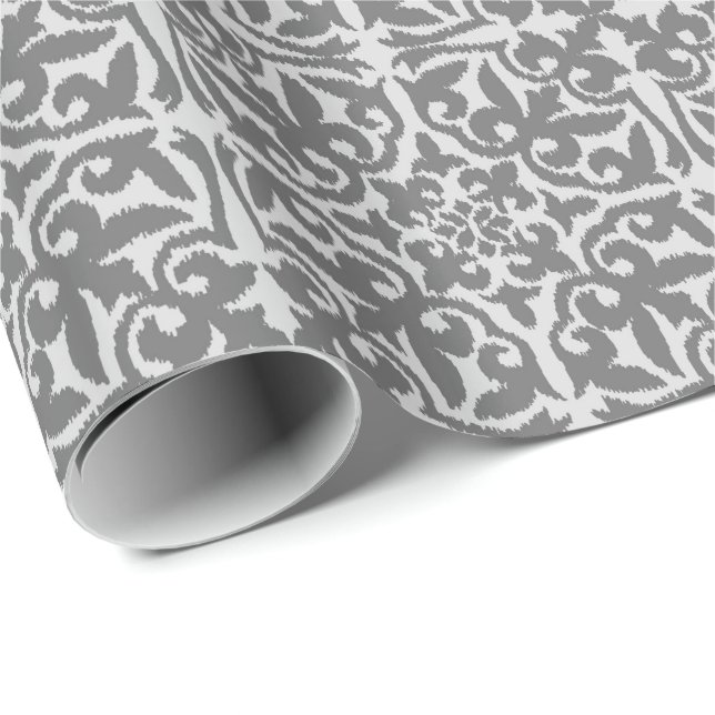 Ikat damask pattern - Light and Medium Grey Wrapping Paper (Roll Corner)