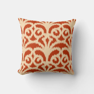 Ikat damask pattern - Mandarin orange Cushion