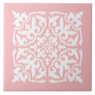Ikat damask pattern - shell pink and white ceramic tile