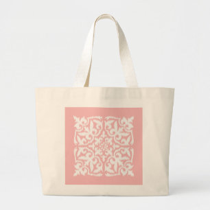 Ikat damask pattern - shell pink and white large tote bag