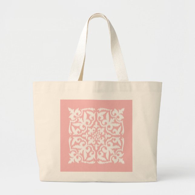 Ikat damask pattern - shell pink and white large tote bag (Front)