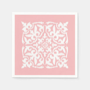Ikat damask pattern - shell pink and white napkin
