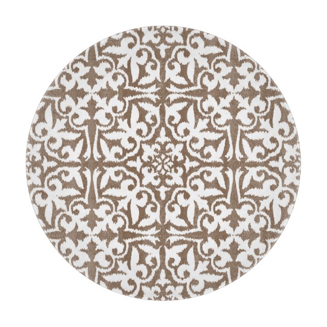 Ikat damask pattern - Taupe Tan and White Cutting Board (Front)