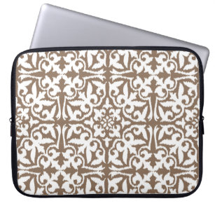 Ikat damask pattern - Taupe Tan and White Laptop Sleeve