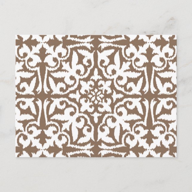 Ikat damask pattern - Taupe Tan and White Postcard (Front)