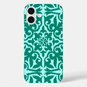 Ikat damask pattern - Turquoise and Aqua iPhone 16 Plus Case
