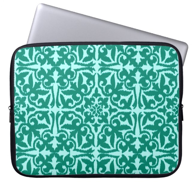 Ikat damask pattern - Turquoise and Aqua Laptop Sleeve (Front)