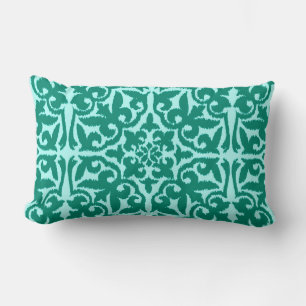 Ikat damask pattern - Turquoise and Aqua Lumbar Cushion