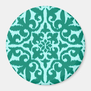 Ikat damask pattern - Turquoise and Aqua Magnet