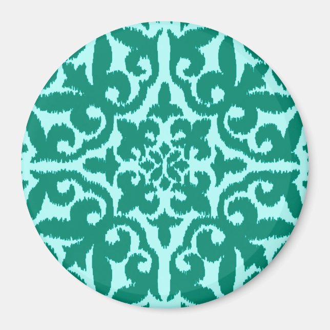 Ikat damask pattern - Turquoise and Aqua Magnet (Front)