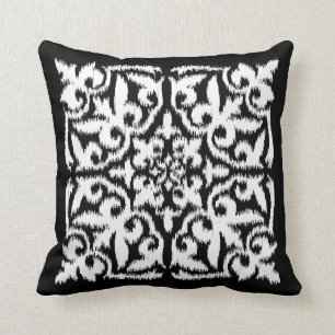 Ikat damask pattern - white and black cushion