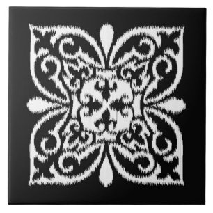 Ikat damask pattern - white and black tile