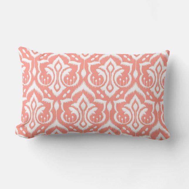 Ikat Damask - Peach Lumbar Cushion (Front)