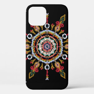 Ikat Damask Red Green Vintage iPhone 12 Case