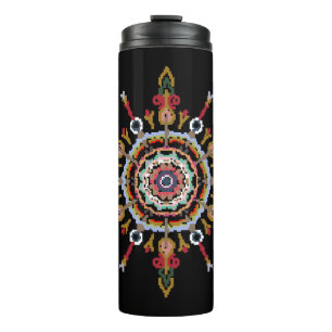 Ikat Damask Red Green Vintage Thermal Tumbler