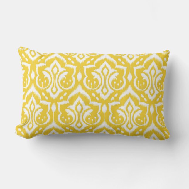 Ikat Damask - Sunshine Yellow Lumbar Cushion (Front)