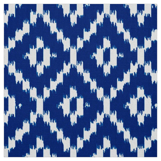 Ikat Diamond Pattern - Cobalt blue and white Fabric (Swatch)